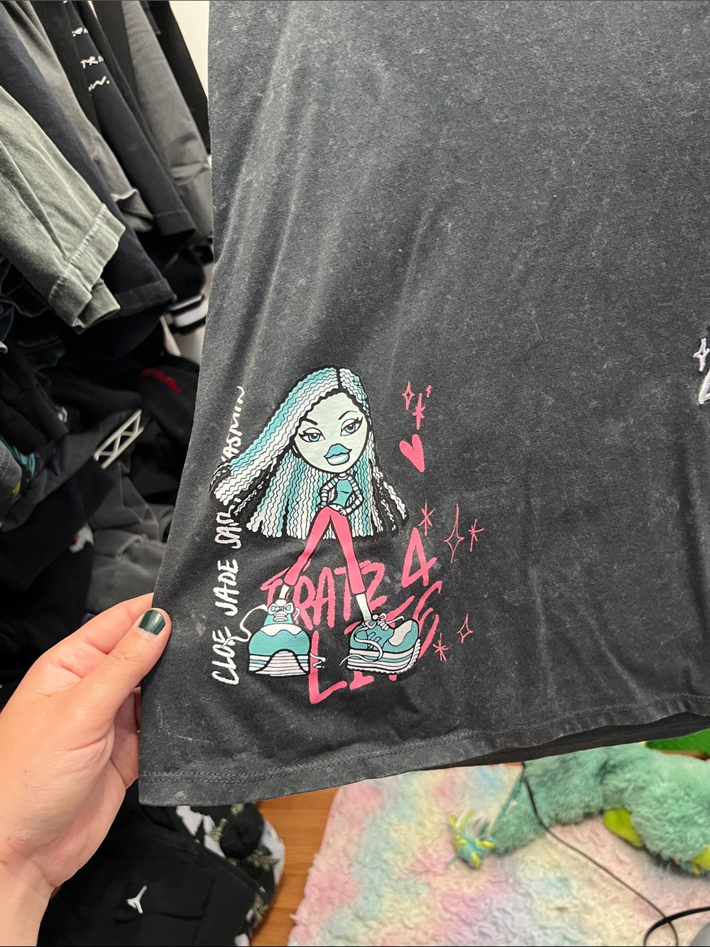 NWOT Bratz Black Graphic Cropped Tee with Neon Logo - Picture 3 of 5